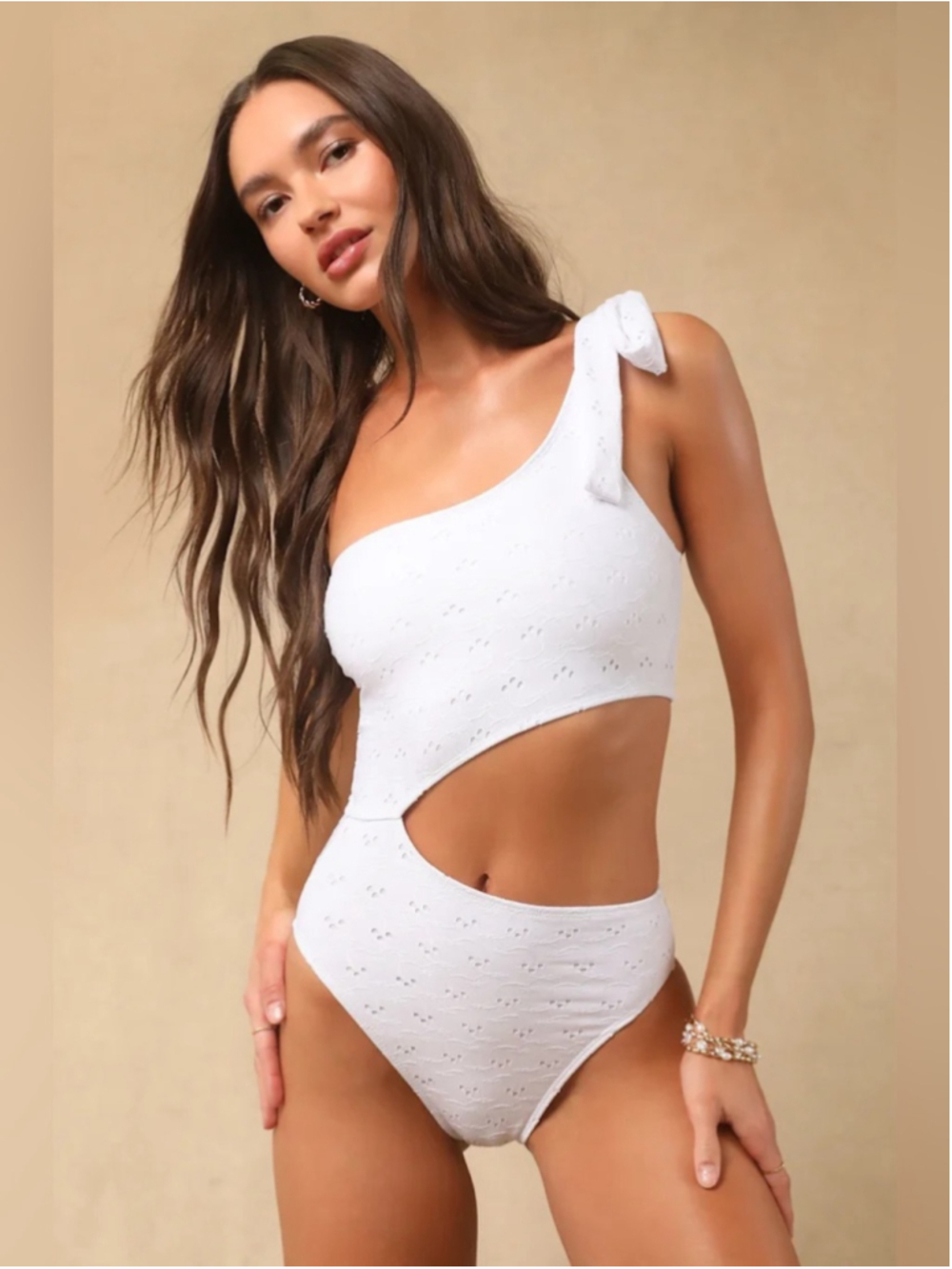 NWT Lulu's Darielle White Eyelet One-Shoulder Cutout Swimsuit